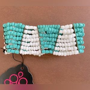 Paparazzi turquoise and white 7 rows chevron beaded  7” stretch bracelet NWT